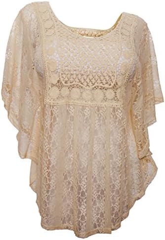 eVogues Sheer Crochet Lace Poncho Top