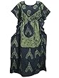 Womans Kaftan Caftans Green Batik Printed Patio Maxi Dress One Size