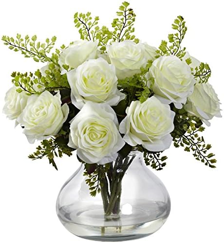 Rose &amp; Maiden Hair Silk Arrangement - White