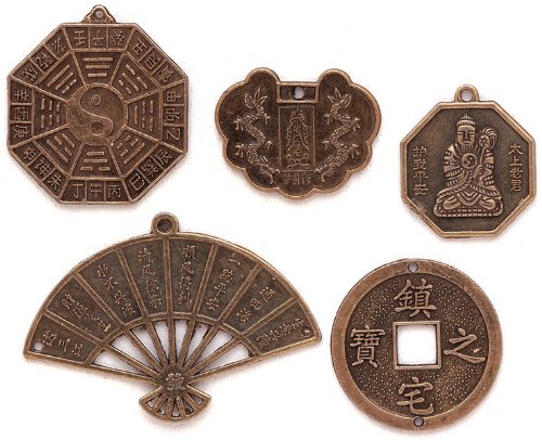 Blue Moon Chinese Metal Coins, Large Antique Gold, 5/Pkg