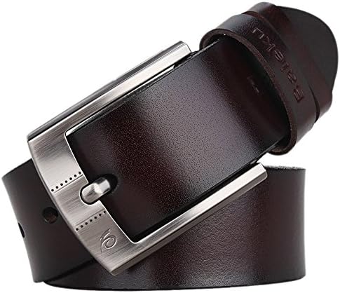 PG Men's Cowhide Leather Strap Belt Cowskin Pin Buckle Ratchet Belt Brown 47"