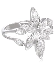 Sterling Silver Simulated Diamond Floral Ring, Size 7