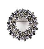 Grey CZ Grey Pearl Color Large Brooch Round Floral Pin