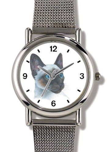 Siamese Cat - JP - WATCHBUDDY® ELITE Chrome-Plated Metal Alloy Watch with Metal Mesh Strap-Size-Large ( Men's Size or Jumbo Women's Size )