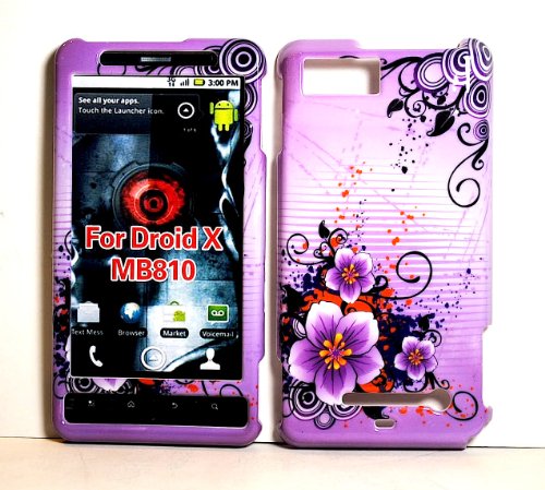 Purple Breeze Flower Snap on Hard Protective Cover Case for Motorola Droid X MB810 mb810