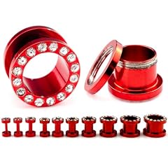 Flesh Tunnel ~wei�e Kristalle~ Plug Stopfen OHR 316L ROT - W�hle deine Wunschgr��e in mm