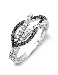 0.55 Carat (ctw) 14k White Gold Black & White Round Diamond Ladies Cocktail Right Hand Ring 1/2 CT