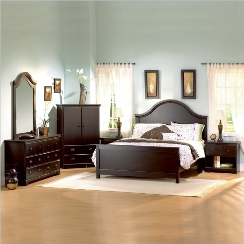 South Shore Mountain Lodge Queen Wood Panel Bed 5 Piece Bedroom Set in Ebony