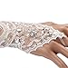 Valdler Bridal Lace Rhinestone Fingerless Gloves for Wedding Party Prom White