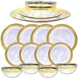 Colin Cowie 12âpc. GoldâTrimmed Textured Glass Dinnerware Set