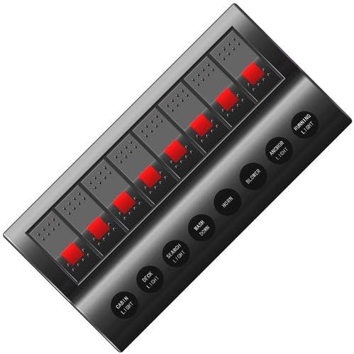 VvW 12v 24v Marine Boat Bus carava Bridge Splashproof 8 Way Gang Led Rocker Switch Panel with Auto Fuse