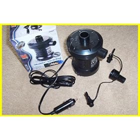 Electric 12 volt air pump, various valve sizes included, high flow airpump inflater for airbeds paddling pools and inflatables. plugs into car cigarette lighter socket.