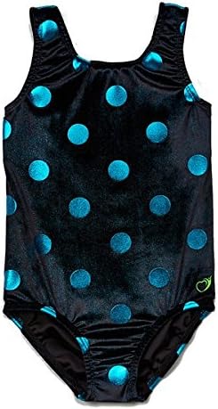 Girl Power Leotards VELVET BLACK AND TURQ LOVE DOTS LEOTARD Size 10/12