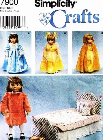 Simplicity 7900 Bed and Clothes Pattern for 18" Dolls ~ AMERICAN