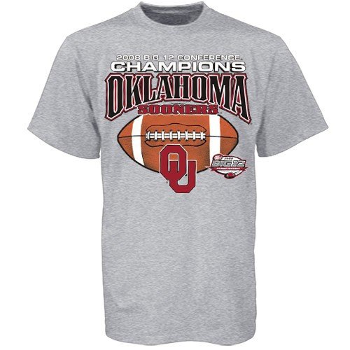 Buy Oklahoma Sooners 2008 Big 12 Football Champions Ash Conference Champs T-shirt by Football Fanatics