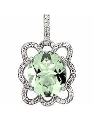 14K White Gold Oval Cut Prasiolite (Green Amethyst) and Diamond Pendant -- LIFETIME WARRANTY