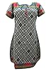 Womans Fashion Printed Kurti Black & White Long Dress Cotton Tunics Kurta M