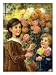 Boy and Girl cutting flowers in garden outside their home, Early 1920s illustration Premium Giclee Poster Print by Kate Greenaway, 18x24