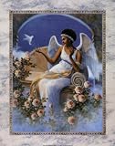 Black Angel with Dove by T.C. Chiu. Size 22.00 inches width by 28.00 inches height. High Quality Art Poster Print