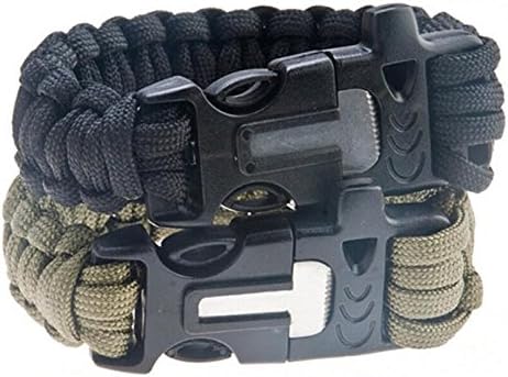 2xSurvival Paracord Bracelet with Flint Fire Starter Scraper Whistle Gear Kits