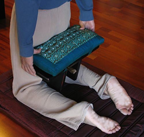 Meditation Bench &amp; Cushion Set - Pi Style Zen Seiza - Global Weave Black Gray
