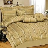 Wyndham House - 7pc. Jacquard King Size Comforter Set (Beige)