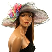 Hot Sale Summer Kentucky Derby Side Flip 7" Brim Layer Floppy Flower Feathers Hat Rainbow