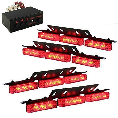 Ediors Ultra Bright 36 LED Emergency Vehicle Flashing Warning Strobe Lights/Lightbars For Deck Dash Grille-Red