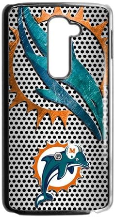 Get Your Own Style Of Snap on Hard Slim Cover Case Otterbox For LG G2 - Suitable For AT/T - Miami Dolphins American Football Team Logo In Iron Steel Mesh Background