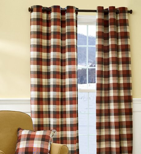 63-Inch Long Grommet-Top Buffalo Check Insulated Curtains, in Terra Cotta