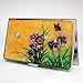 Antique Alive Mother of Pearl Orchid Design Yellow Business Credit Name ID Card Holder Case Metal Stainless Steel Engraved Slim Purse Pocket Cash Money Wallet