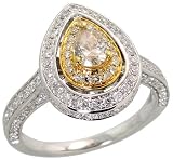 14k White Gold Pear-shaped Solitaire Ring, w/ 1.24 Carats Brilliant Cut & Pear Cut Diamonds, 5/8 in. (15mm) wide