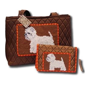 Claws Collection Needlepoint Westie Quilted Tote Bag Purse and Wallet Set QT-W-302
