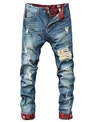 Apparel: Mens Destructed Slim Fit Tapered Leg Denim Jean Blue 36 -Tag
