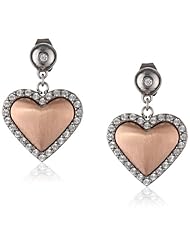 Stainless Steel Rose Gold-Plated Heart and Crystal Earrings