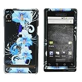Blue Flower Snap on Hard Skin Cover Case for Motorola Droid A855 + Microfib ....
