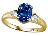 1.79 cts Created Sapphire and Genuine Diamond Ring - 14kt White or Yellow Gold