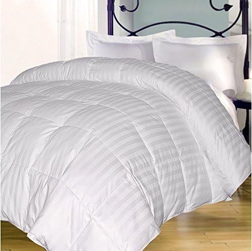 King Size Luxury Bedding White Down Comforter Alternative Fiber Fill Cold Weather Throw Bedspread Covers Large Beds Grey Damask Stripe Pattern Quilted for Warmth