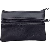 Visnow&reg; Genuine Soft Leather Coin Purse Small Change Purse with Zipper + Key Ring (Rectangular Black Purse)