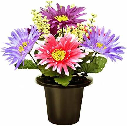 Artificial Gerbera &amp; Foxtail Crem/Graveside Pot - Multi-Coloured