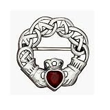 Bling Jewelry Sterling Silver Irish Celtic Claddagh Brooch Pin with Red Ruby Color Heart CZ