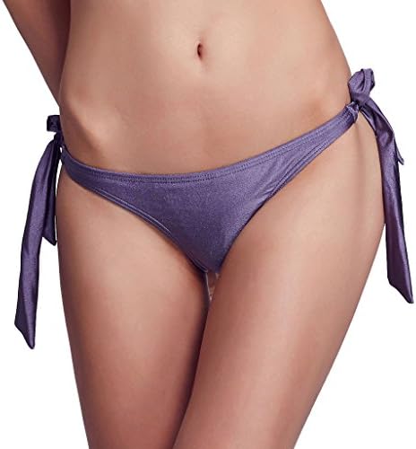 ROYLA WIND Women's Elegant Solid Color Tie Side Adjustable Brief Bikini Bottom Purple Size M