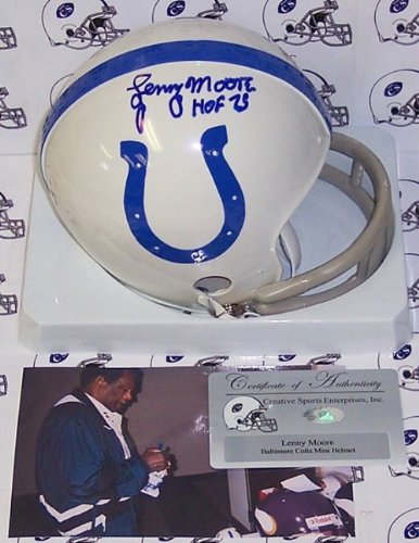 Lenny Moore Autographed/Hand Signed Baltimore Colts 2-Bar Mini Helmet with HOF 75 Inscription