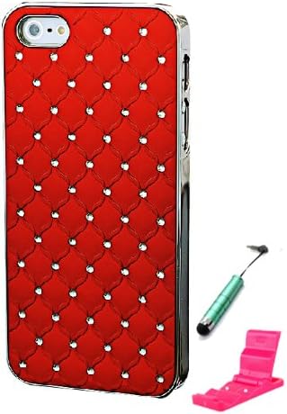 Matte Diamond Bling Chrome Rhinestone Hard Case Cover For iphone 5 5s (red)