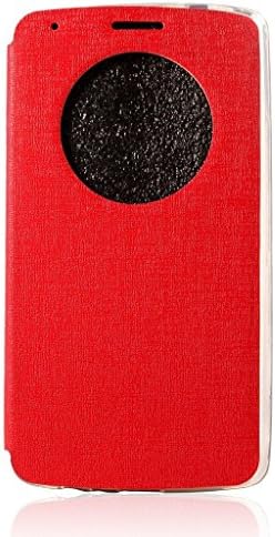 Round Red Smart Sleep/wake up S View Pu Leather Cover Case for Lg G3 Flip Smart View Cover Quick Circle View Fit for Lg G3 G3round-red