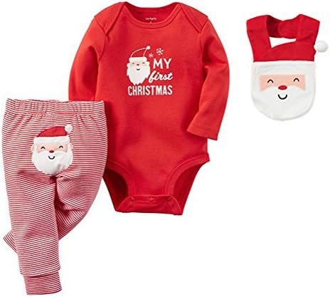 Carters Girl My First Christmas Santa Claus 3 Piece Set: Bib, Pants & Long Sleeve Bodysuit (9 Months)