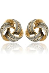JanKuo Jewelry Two Tone Bali Antique Style Knot Clip On Earrings