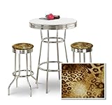Chrome Bar Table & 2 Chrome Leopard Animal Print Fabric Seat Barstools
