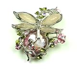 Light Purple Austrian Rhinestone Silver-Tone Dragonfly & Tulip Flower Brooch Pin