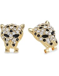 Leopard Pave Crystal Gold Tone Clutchless Earrings